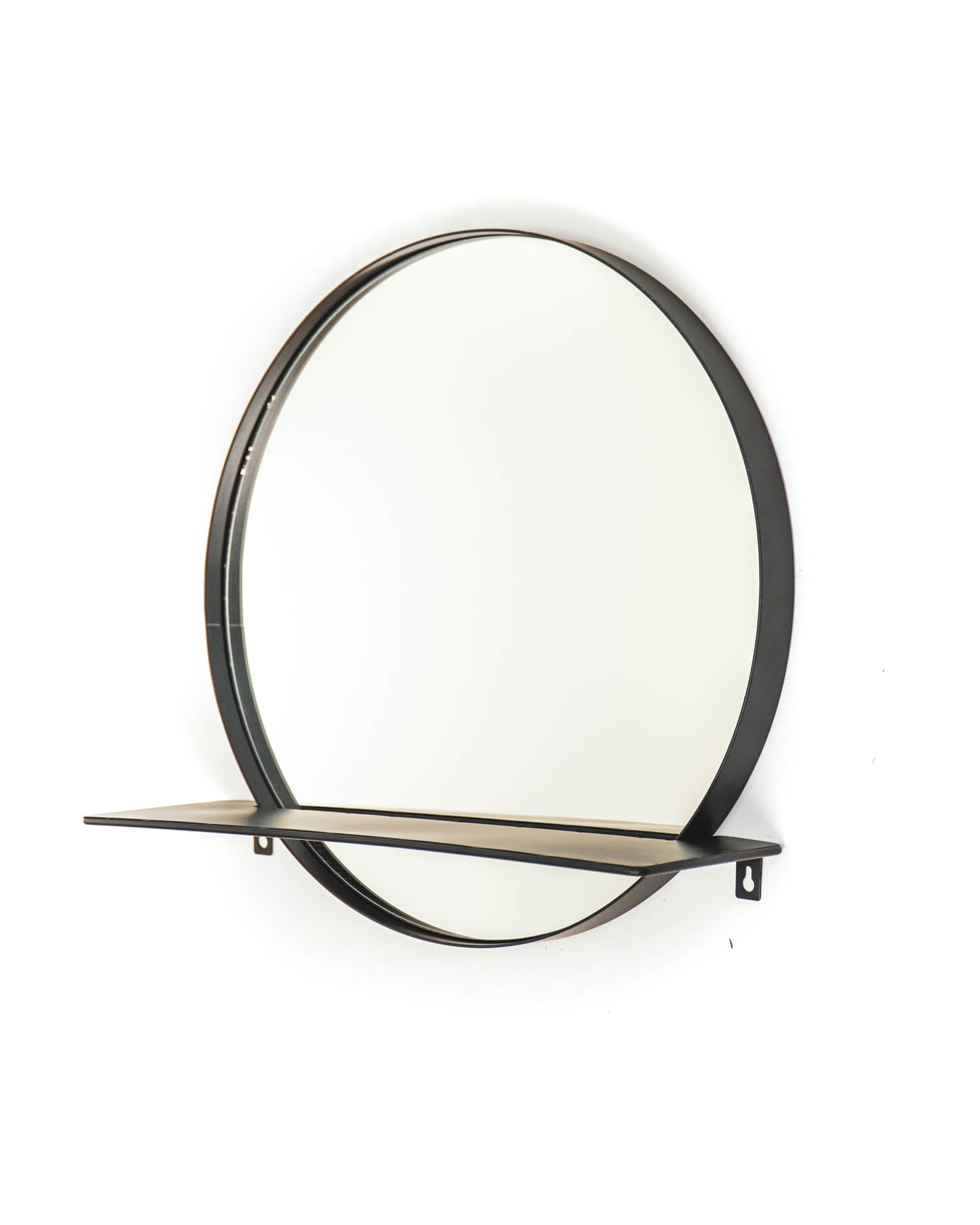 Round - Specchio  rotondo con cornice in metallo e mensola, nero, Ø40cm