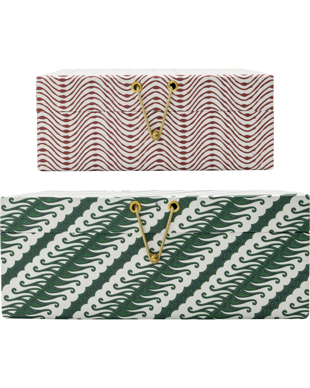 Keep - set due scatole decorate, fantasia verde e rossa