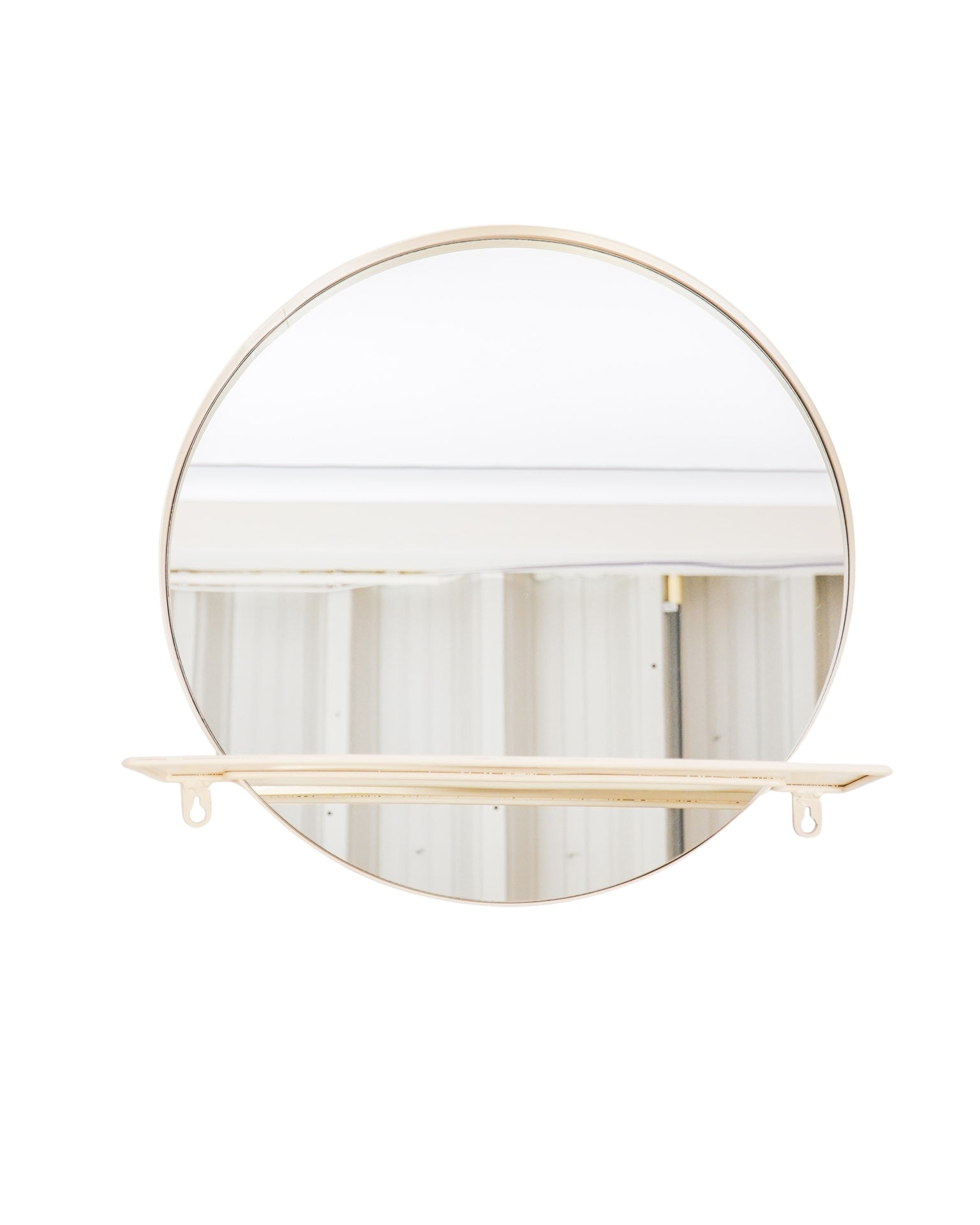 Round - Specchio Rotondo in metallo con mensola, sabbia, Ø40cm