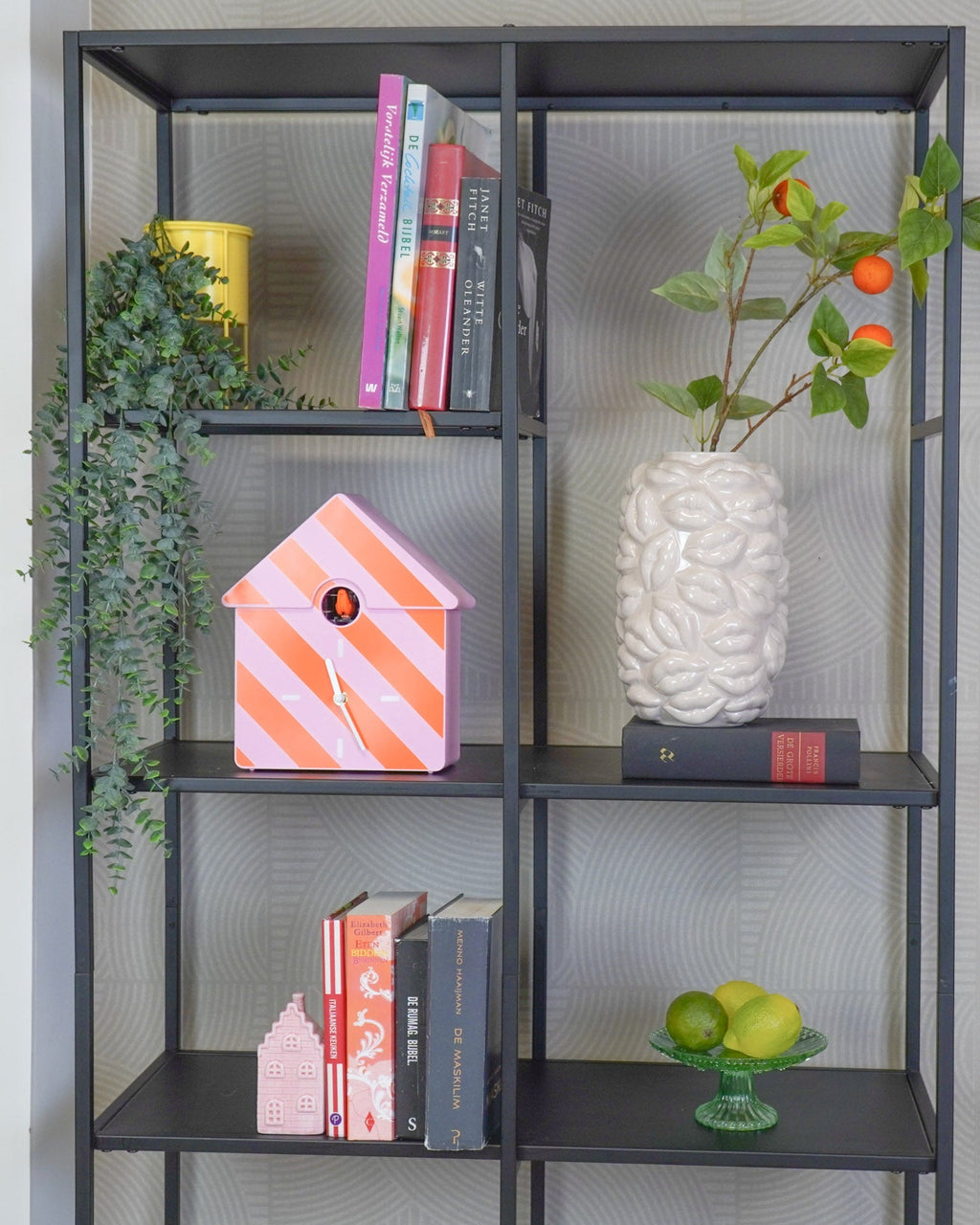 Cucù - Orologio a parete a cucù a righe rosa - 24x27x9cm