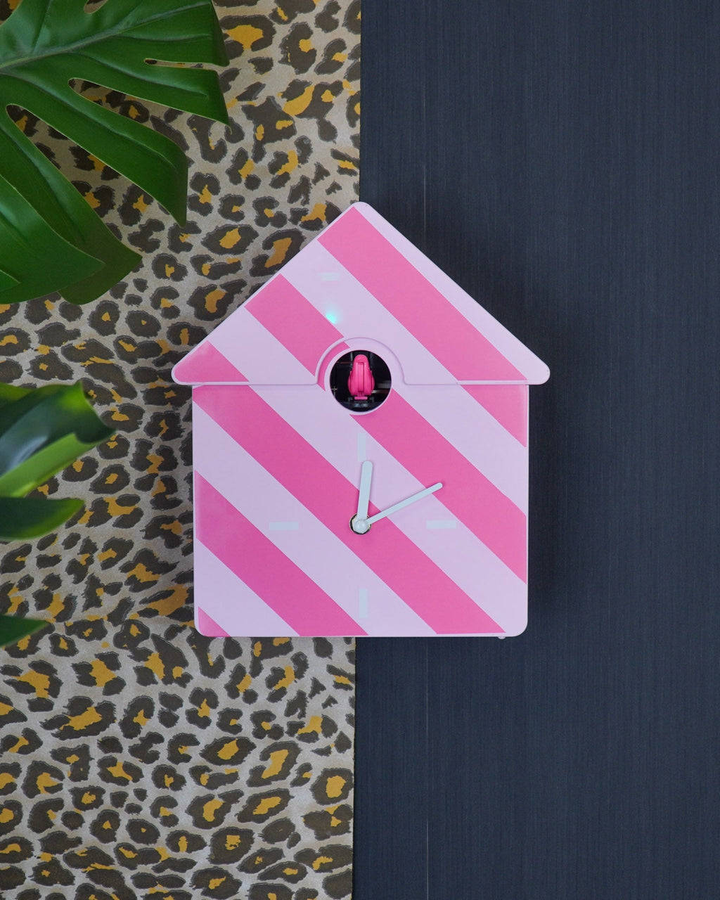 Cucù - Orologio a parete a cucù a righe rosa - 24x27x9cm
