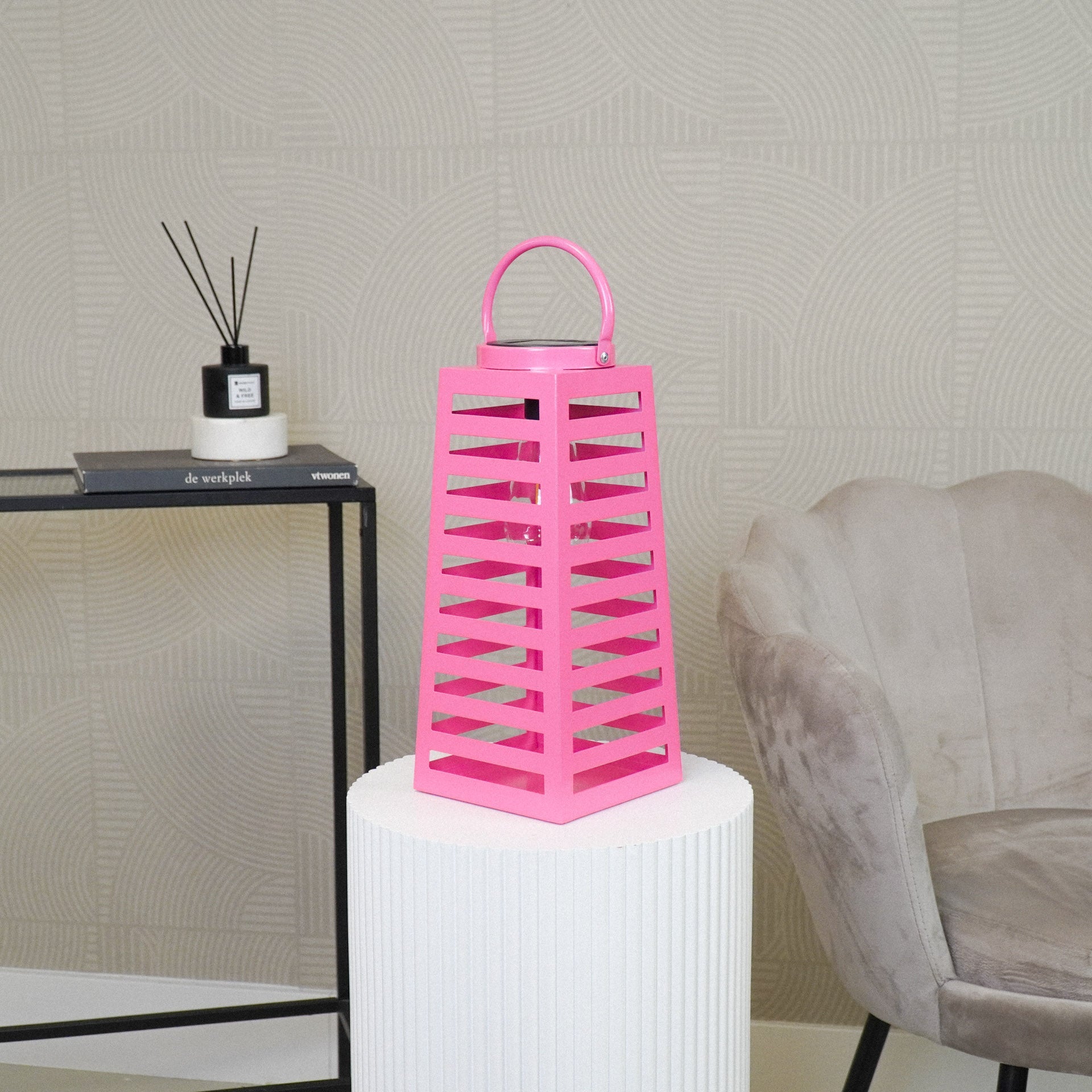 Tour  - Lanterna solare in metallo rosa