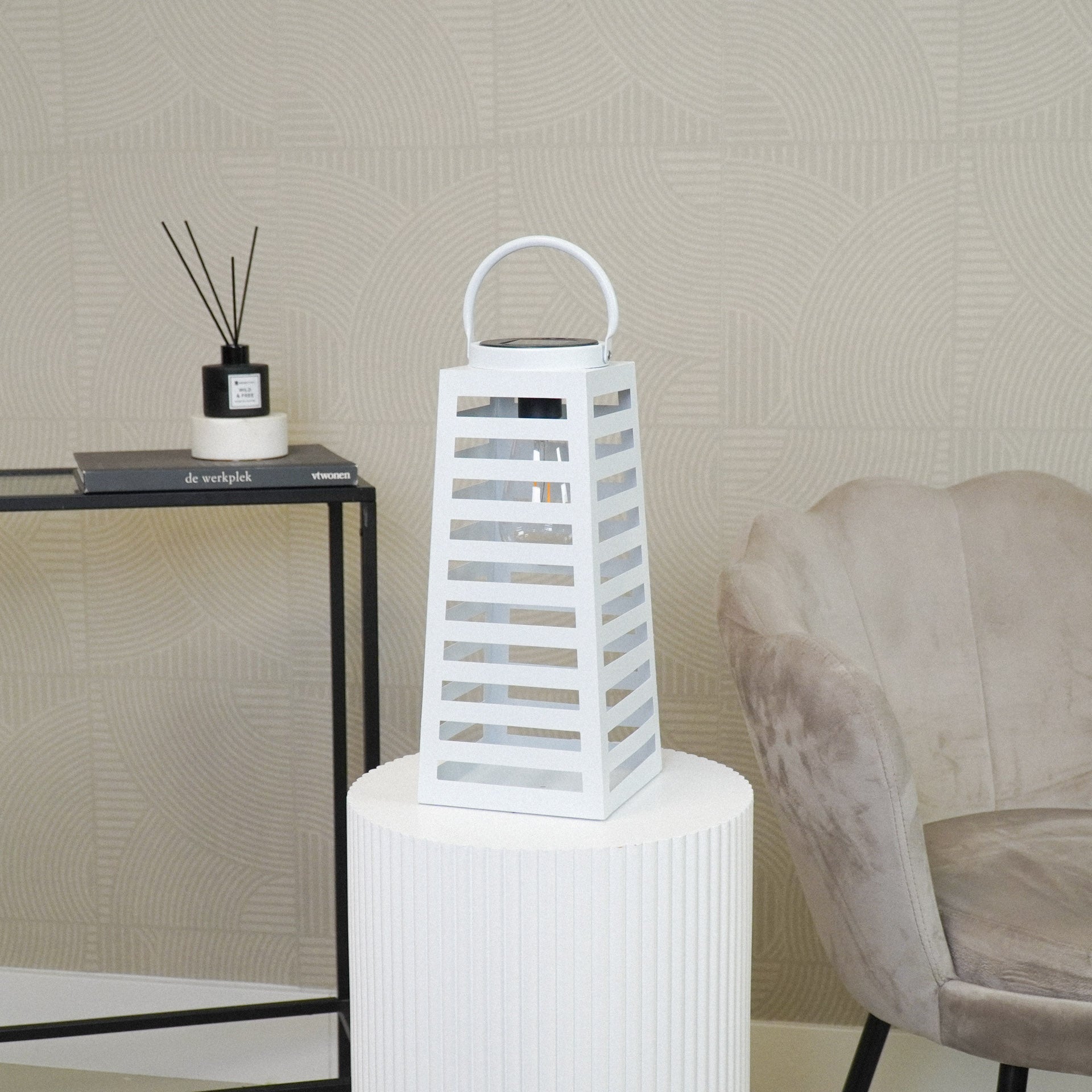 Tour - Lanterna solare  in metallo, bianco