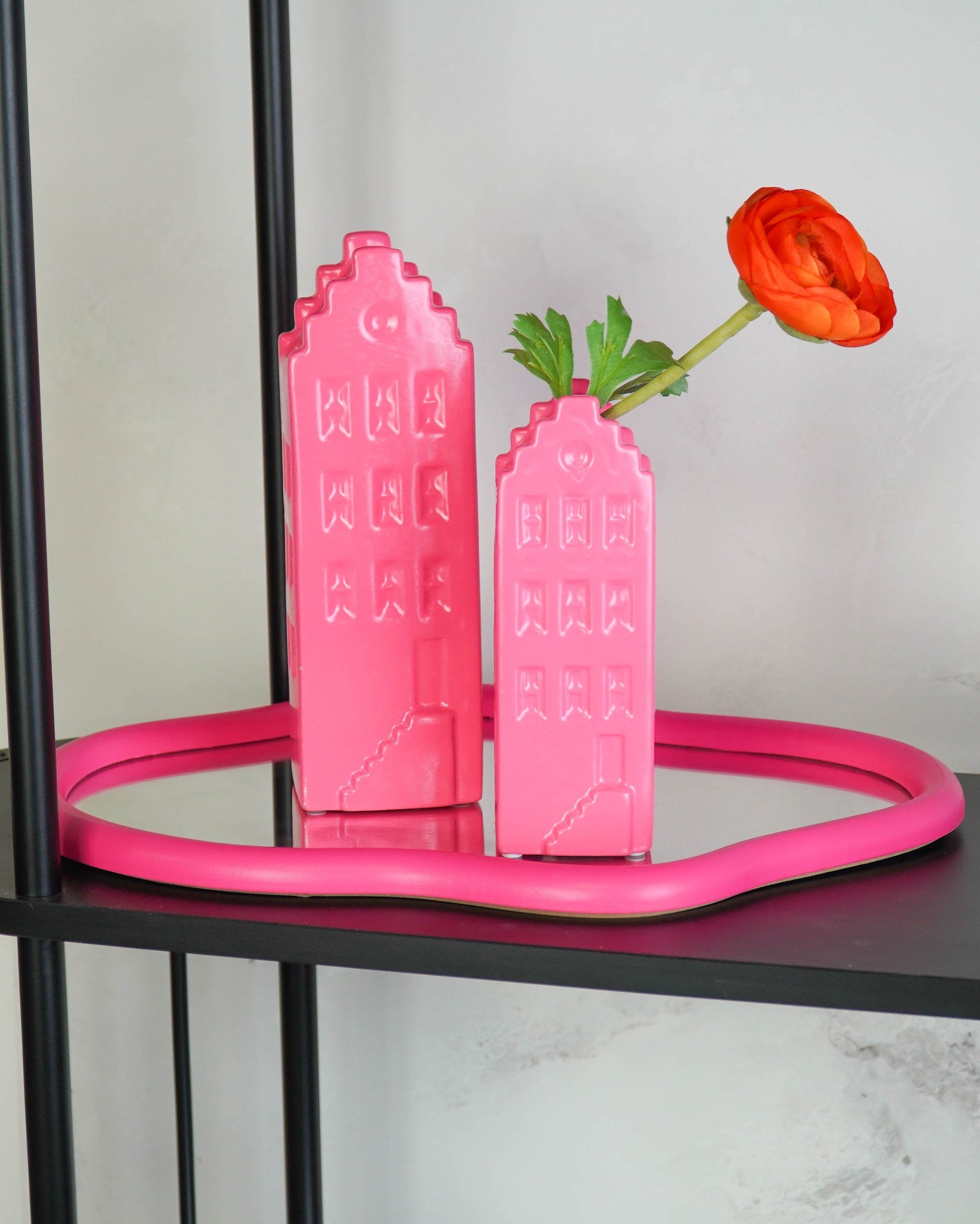 Organic - Specchio decorativo in MDF rosa fluo, 30x40 cm