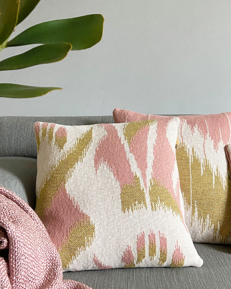 Ikat - cuscino rosa in cotone biologico, 50x50 cm