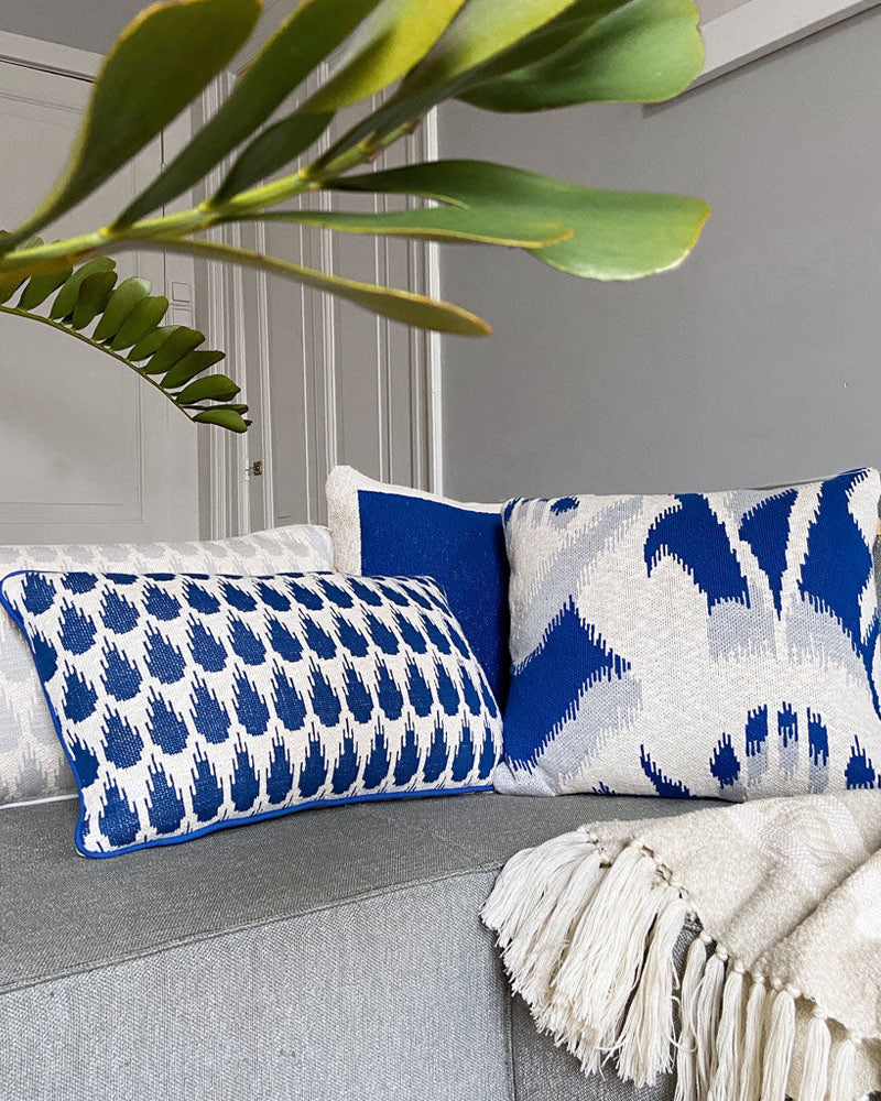 Botanic - cuscino rettangolare blu in cotone biologico, 35 x 60 cm