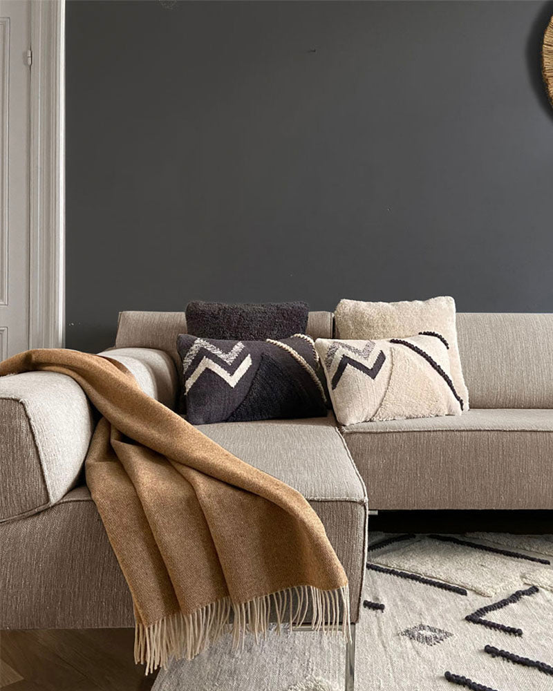 Cam - plaid beige cammello reversibile in lana e acrilico riciclato, 130 x 170 cm