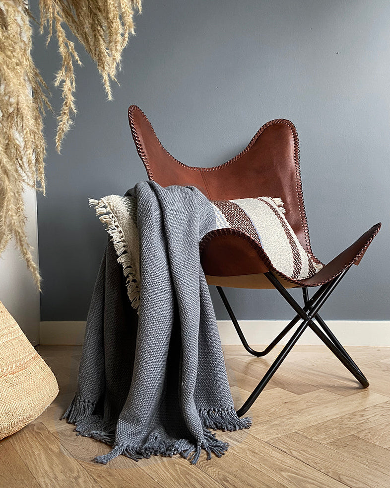 Gaingy - plaid in cotone grigio agata, 127 x 152 cm
