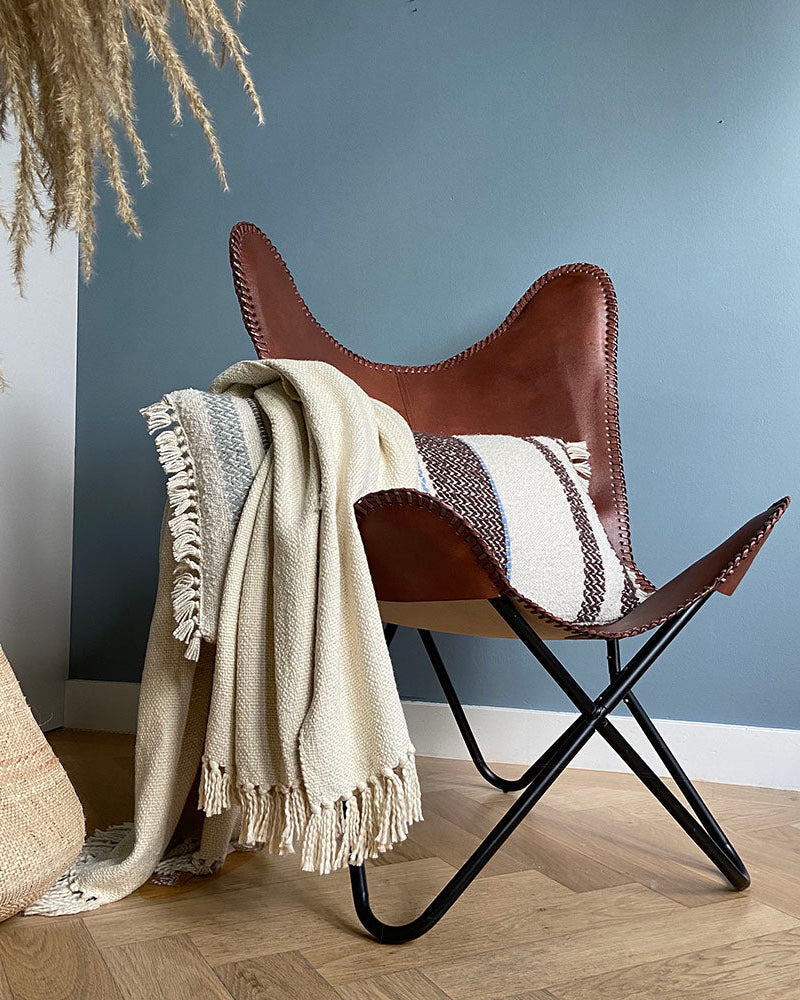 Giangy - plaid bianco avorio in cotone, 127 x 152 cm