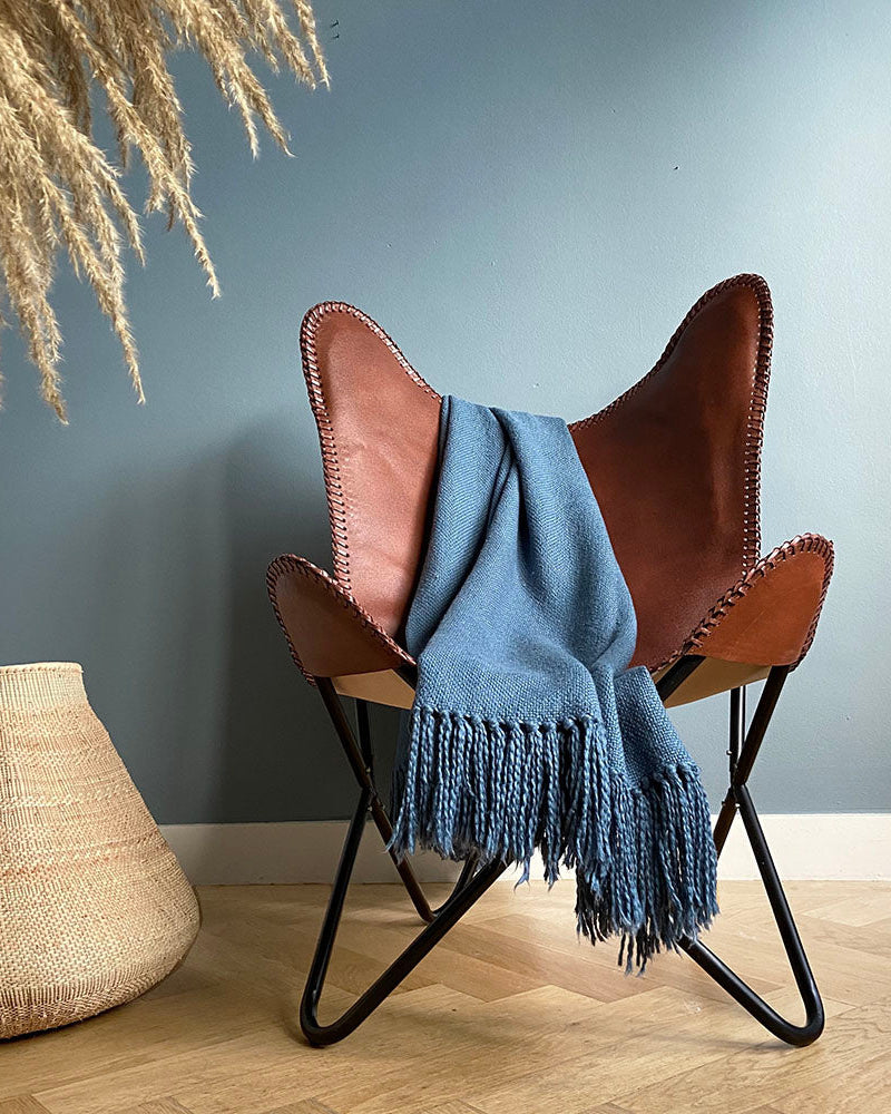 Giangy - plaid blu mattutino in cotone, 127 x 152 cm