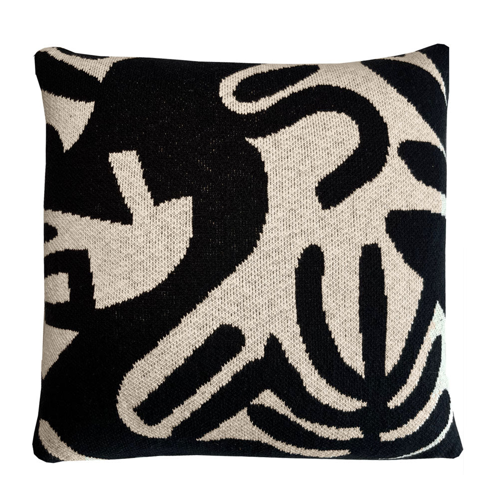 Floral Victory - cuscino nero in cotone biologico, 50 x 50 cm
