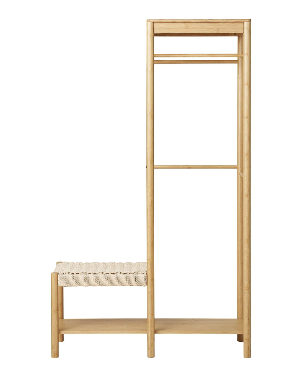 Ember - appendiabiti con panca in vimini naturale, struttura in bambù, colore naturale 36x95x165