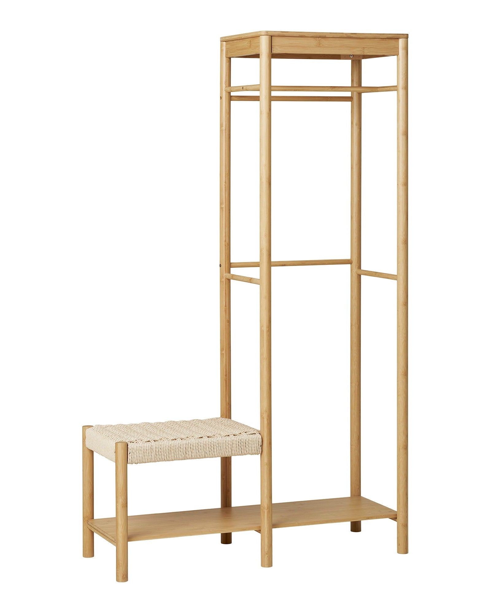 Ember - appendiabiti con panca in vimini naturale, struttura in bambù, colore naturale 36x95x165