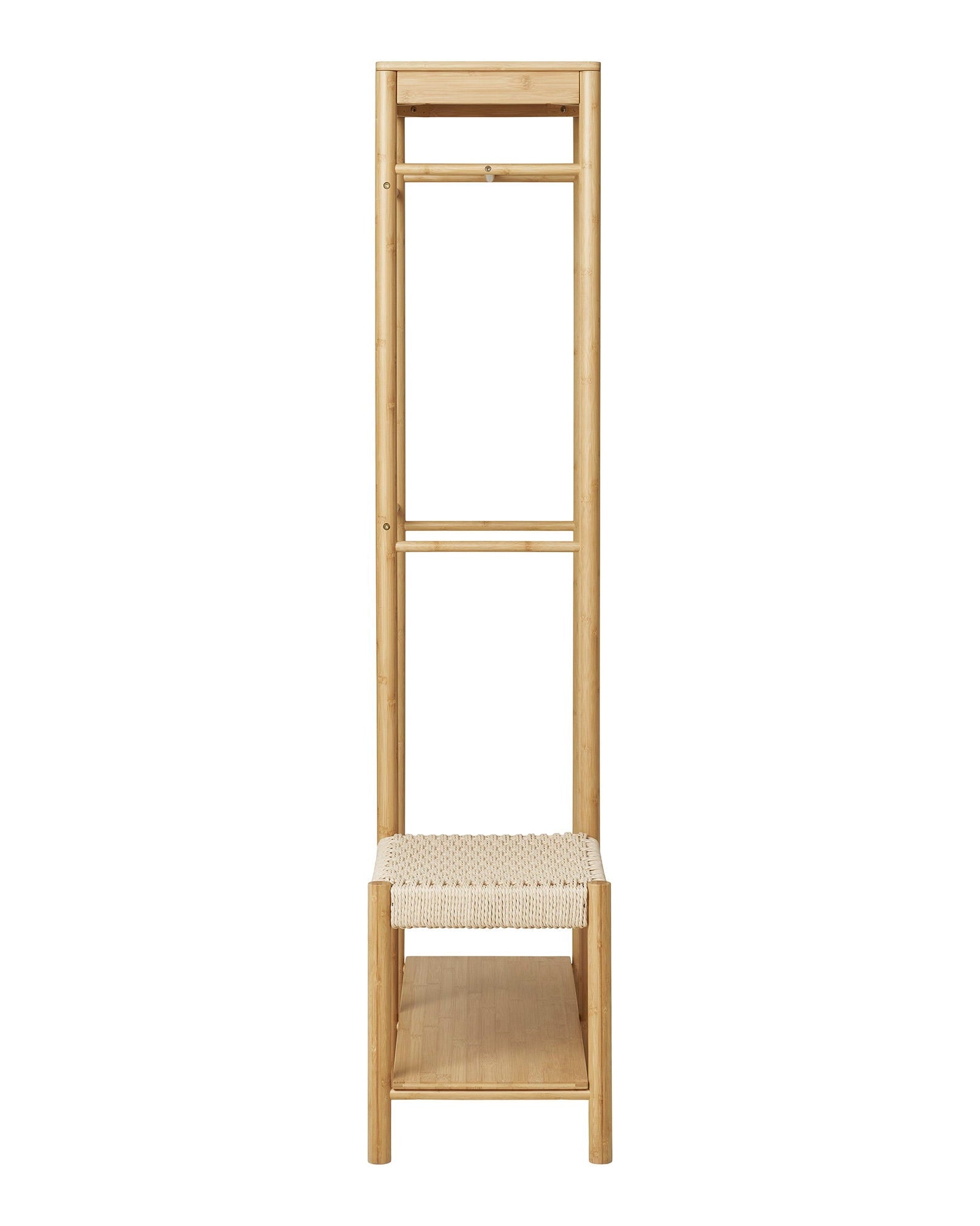 Ember - appendiabiti con panca in vimini naturale, struttura in bambù, colore naturale 36x95x165