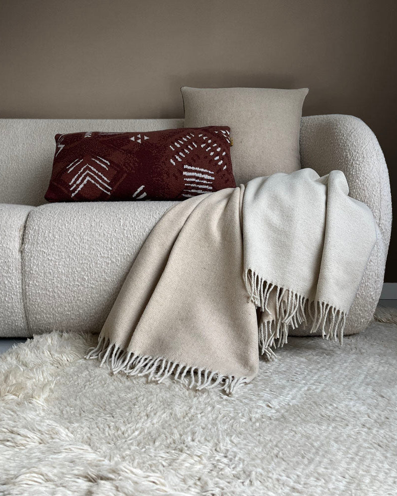 Biagio - cuscino beige reversibile in lana e acrilico riciclato, 50x50 cm