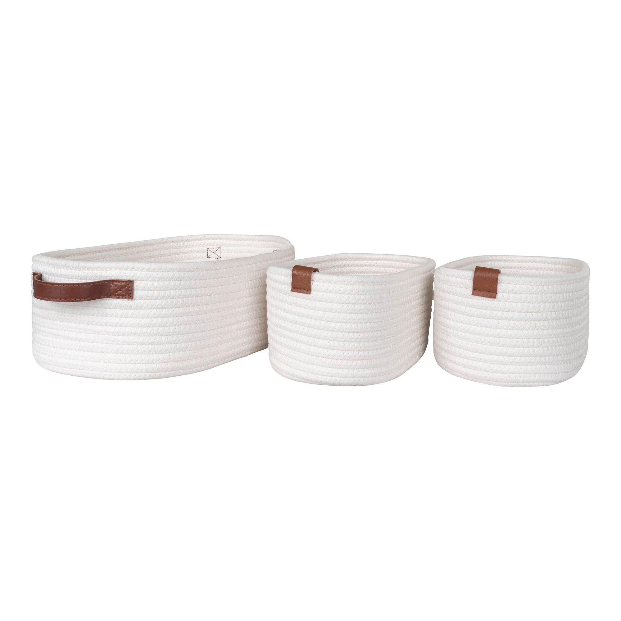 Jarana - Set 3 Cestini in cotone, bianchi