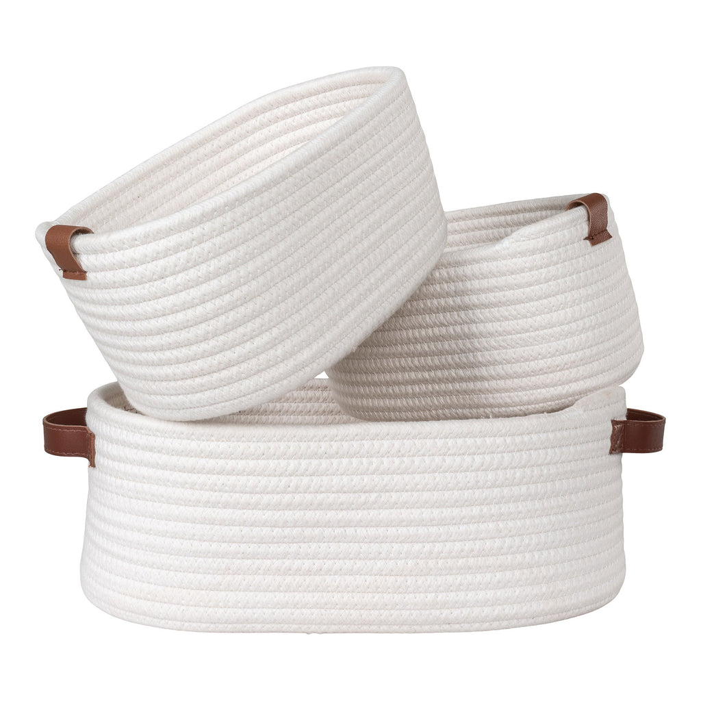 Jarana - Set 3 Cestini in cotone, bianchi