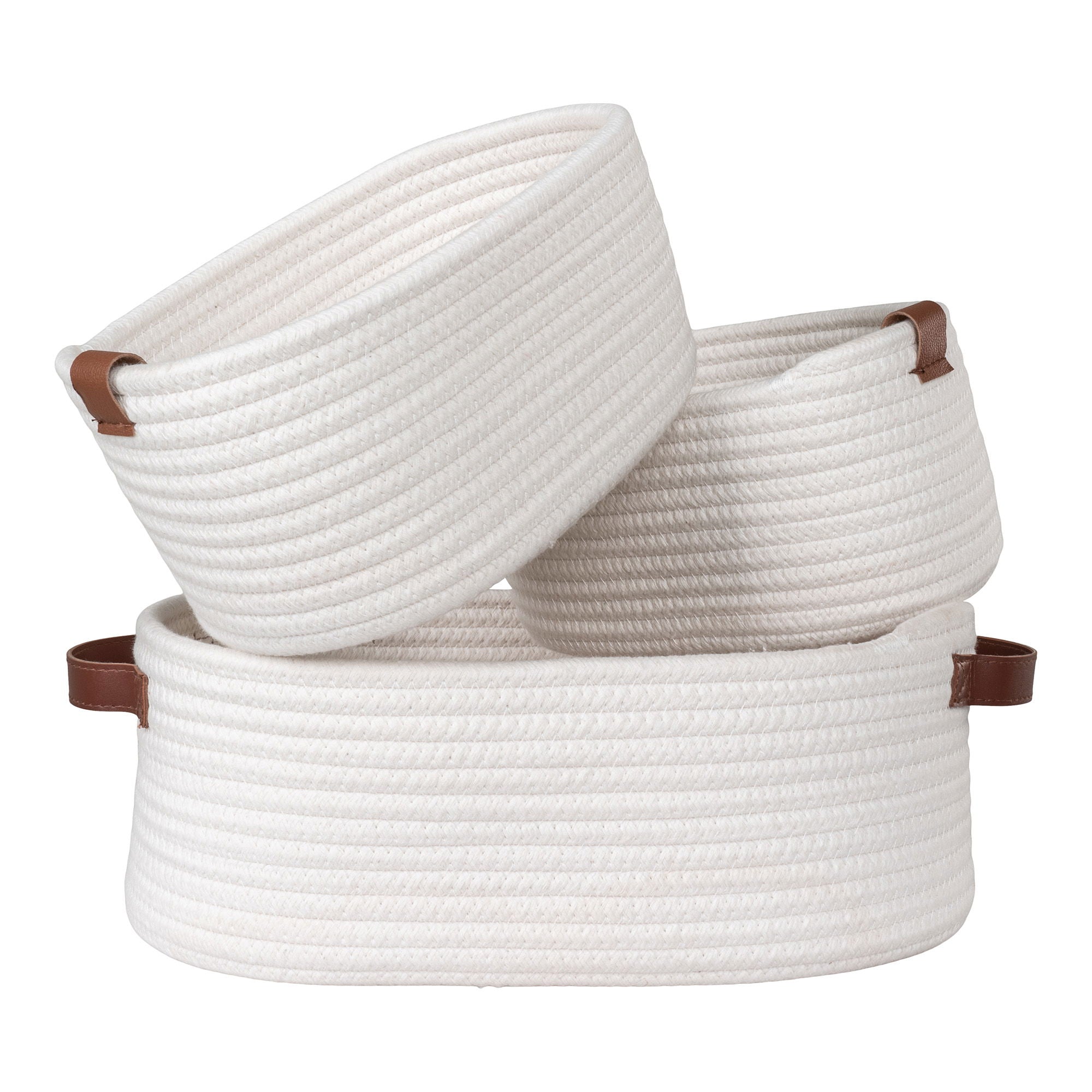Jarana - Set 3 Cestini in cotone, bianchi