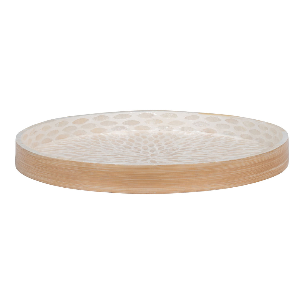 Liam - Vassoio in bamboo e conchiglia naturale, beige, 40x40x3,5 cm