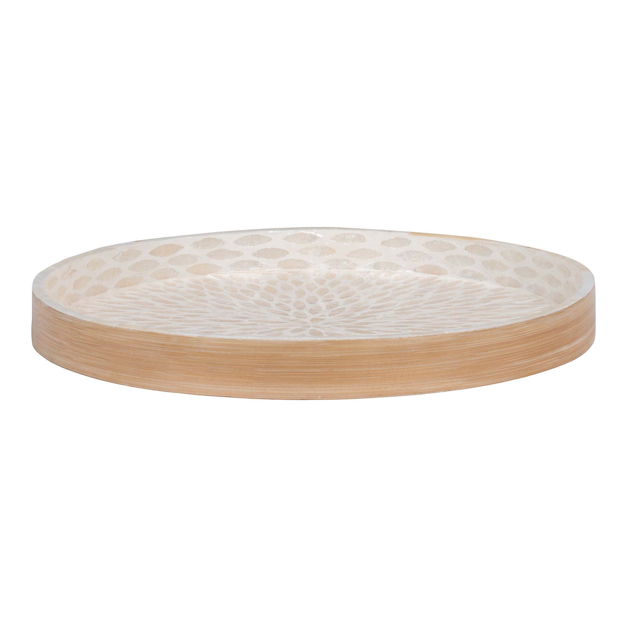 Liam - Vassoio in bamboo e conchiglia naturale, beige, 40x40x3,5 cm