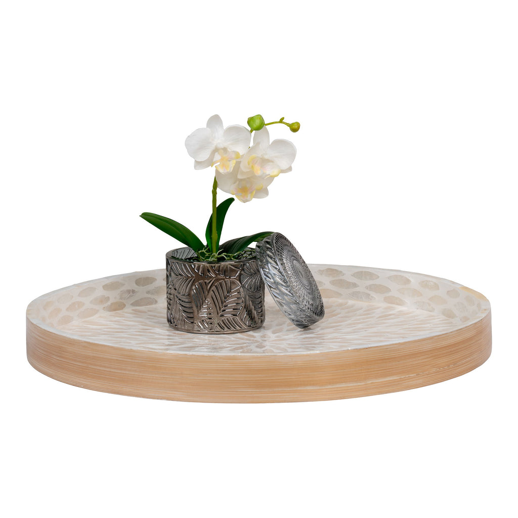 Liam - Vassoio in bamboo e conchiglia naturale, beige, 40x40x3,5 cm