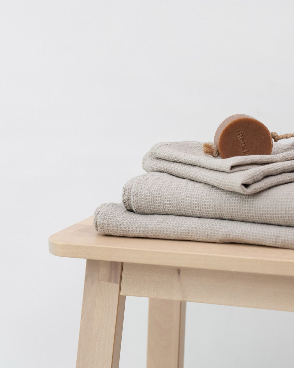 Small Waffle - set 3 asciugamani in lino beige