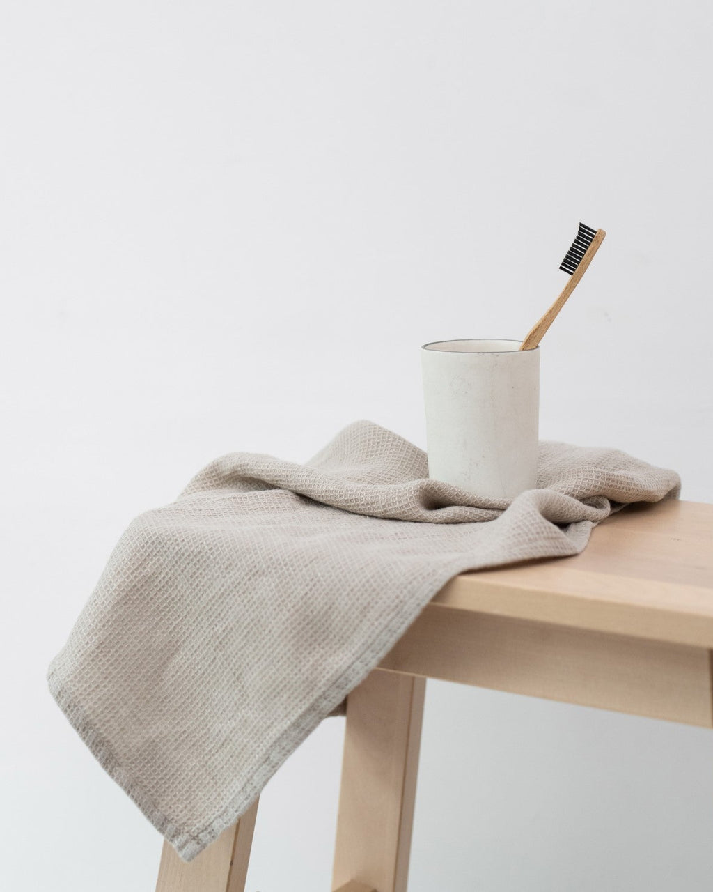 Small Waffle - set 3 asciugamani in lino beige