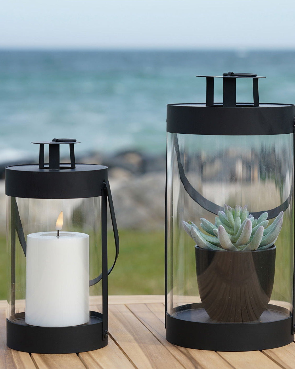 Bondi  - Set 2 Lanterne in acciaio e vetro, nere