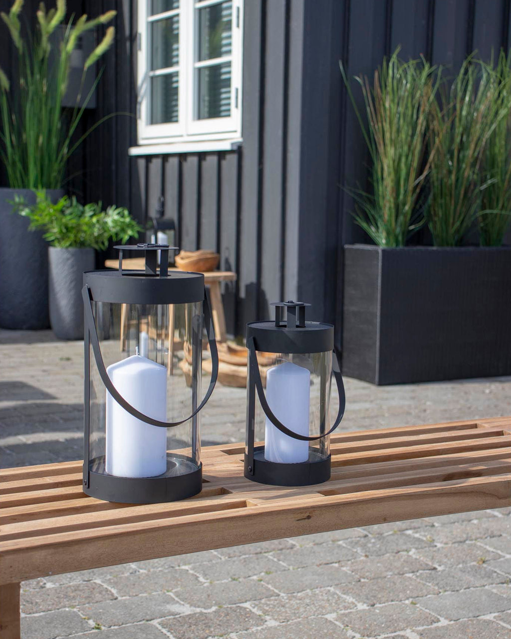 Bondi  - Set 2 Lanterne in acciaio e vetro, nere
