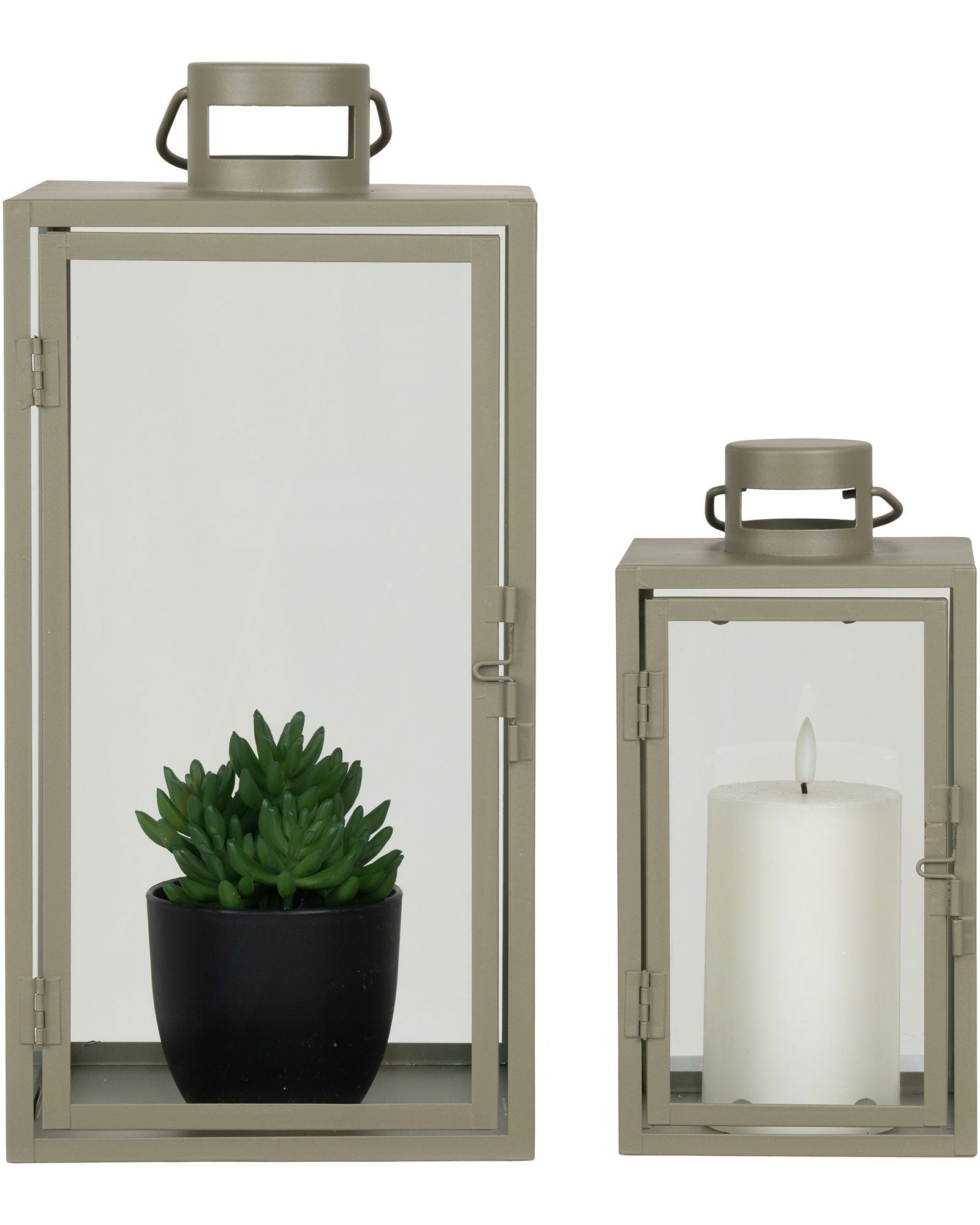 Corfu - Set 2 lanterne con manico, in metallo verde