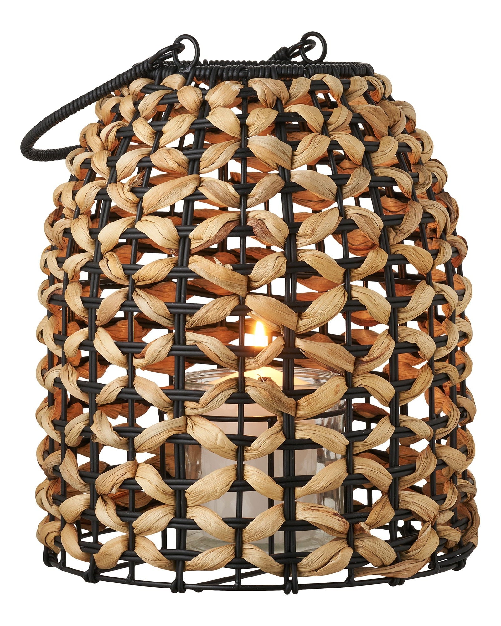 Pinto - lanterna, in giunco e rattan sintetico, nero e tinta corda