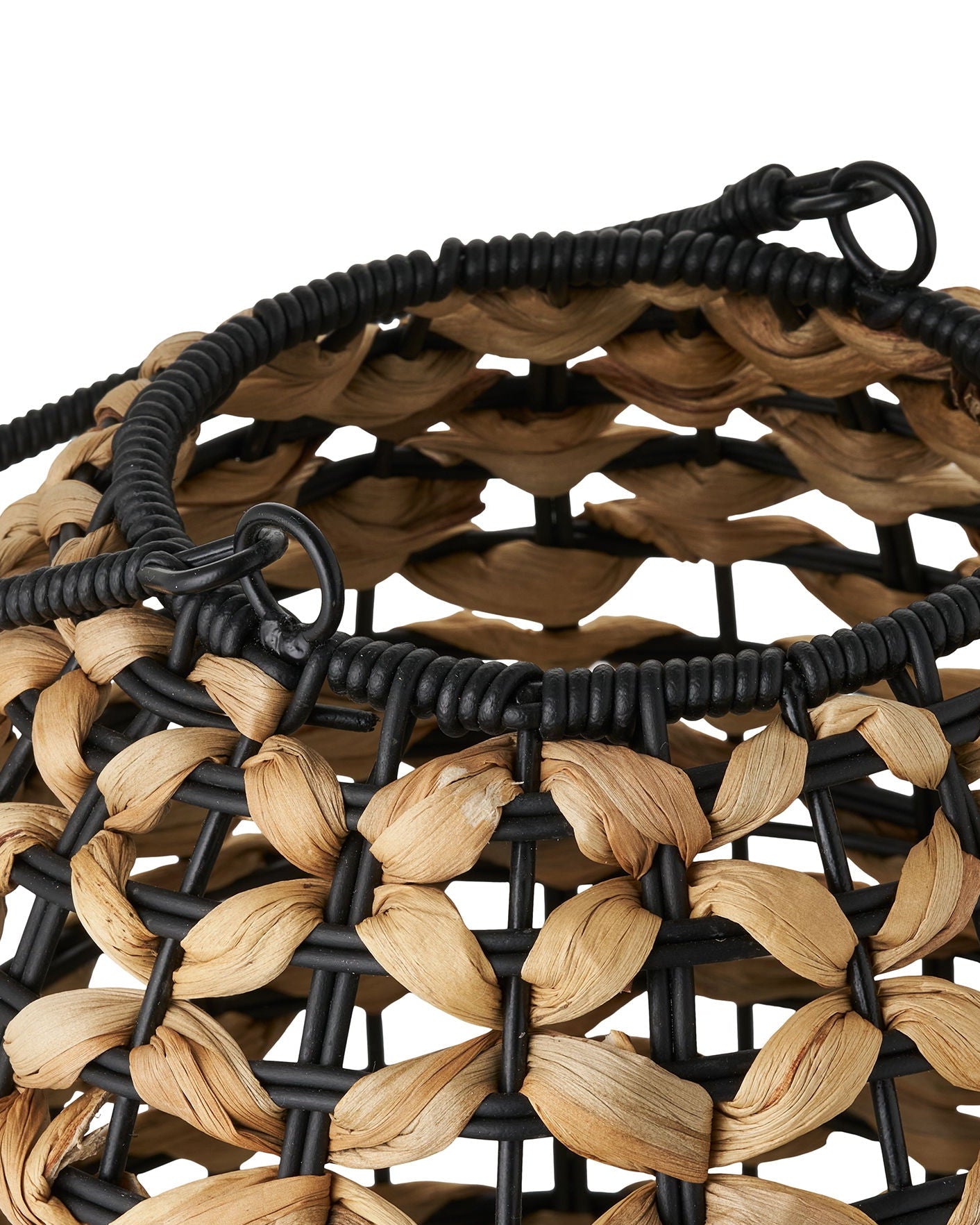 Pinto - lanterna, in giunco e rattan sintetico, nero e tinta corda