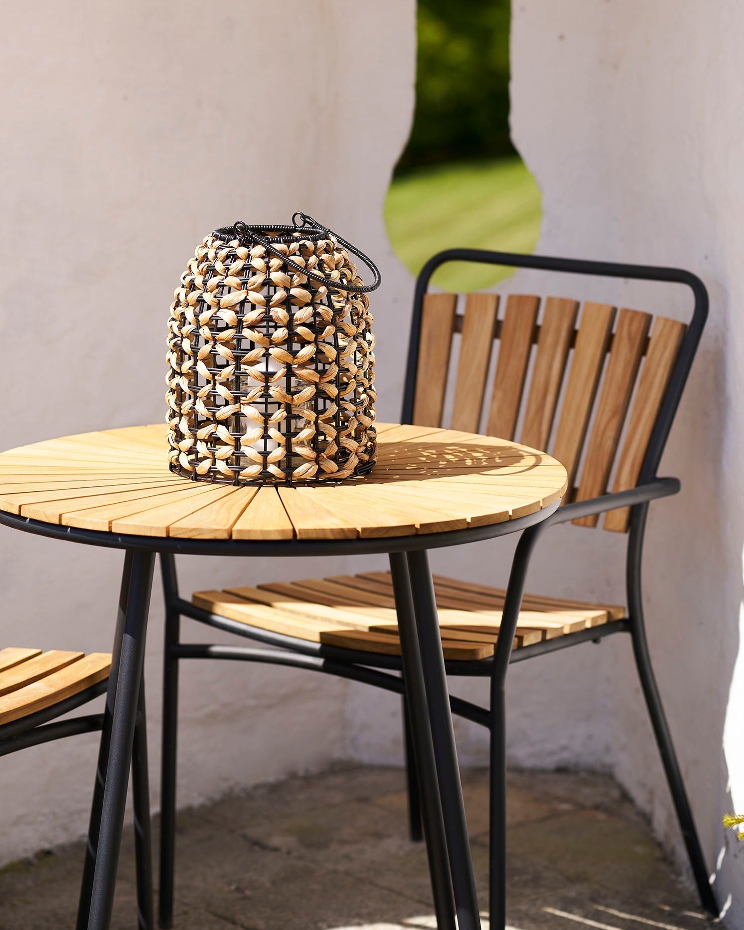 Pinto - lanterna, in giunco e rattan sintetico, nero e tinta corda