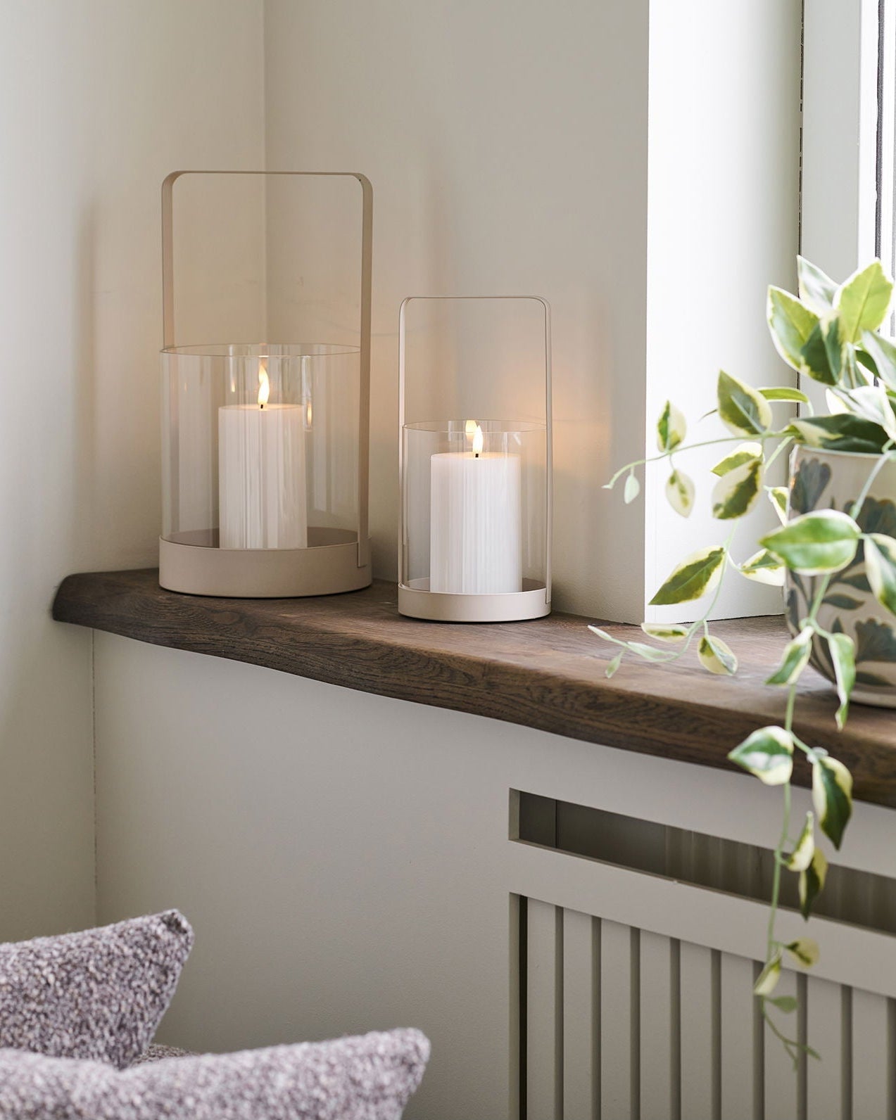 Vanni - set due lanterne in metallo beige