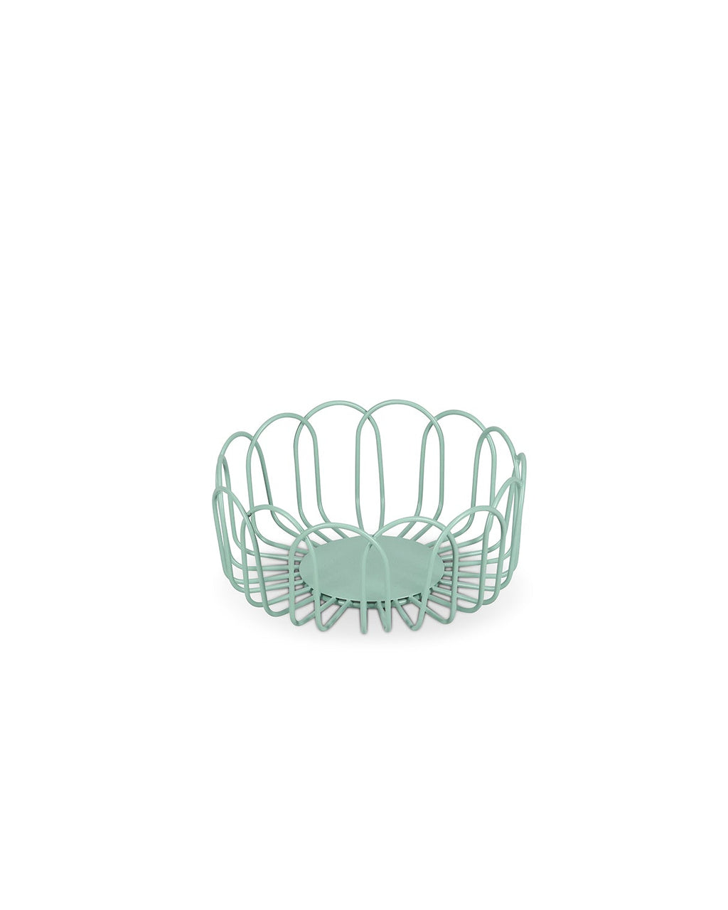 Flores - Cestino in filo di metallo verde acqua, 16xH7cm