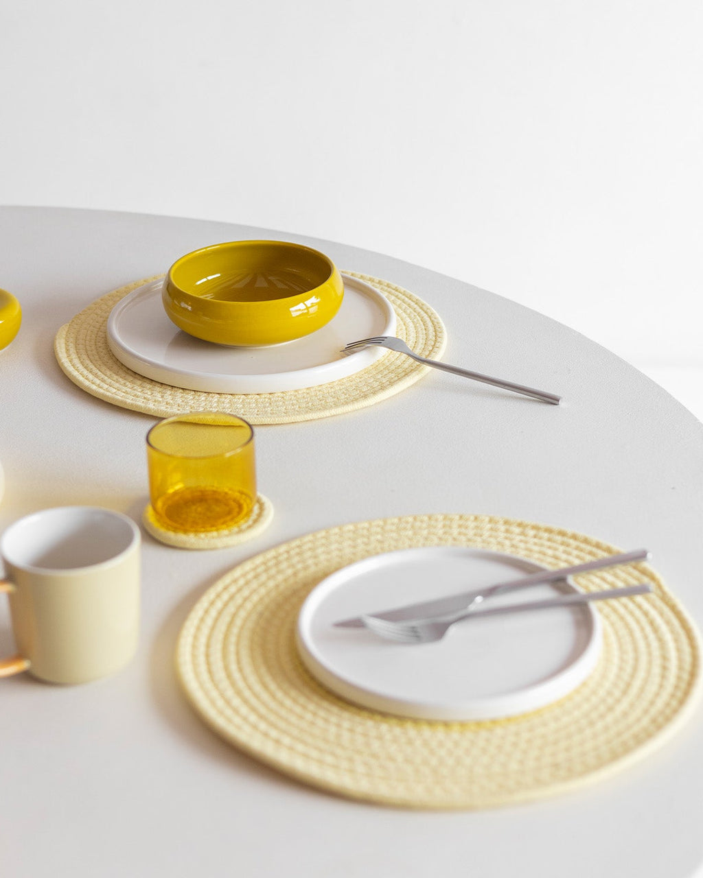 Piff - Set 4 Tovagliette in cotone giallo sole, 35 cm