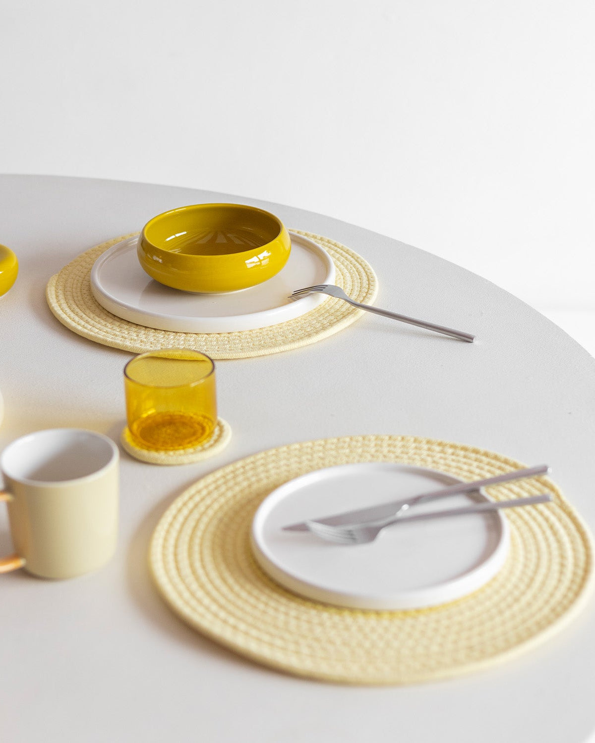 Piff - Set 4 Tovagliette in cotone giallo sole, 35 cm