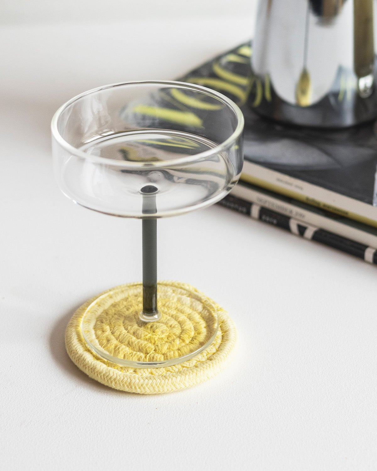 Piff - Set 4 Sottobicchieri in cotone giallo sole, 10 cm