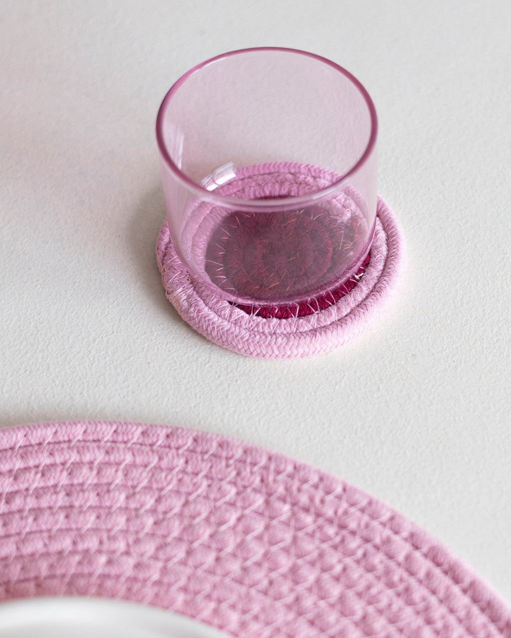 Piff - Set 4 Sottobicchieri in cotone rosa cipria, 10 cm