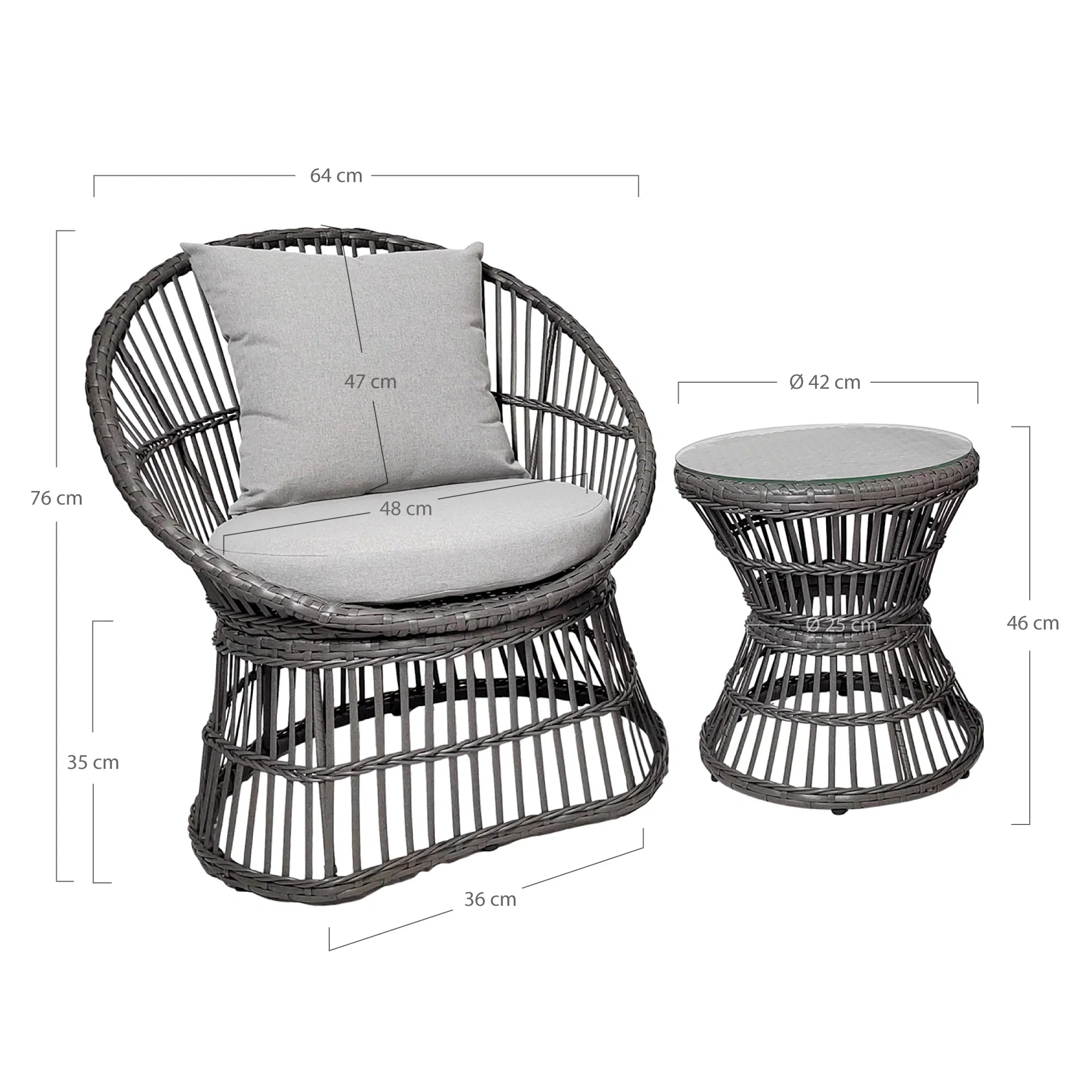Natal - set da giardino in rattan grigio