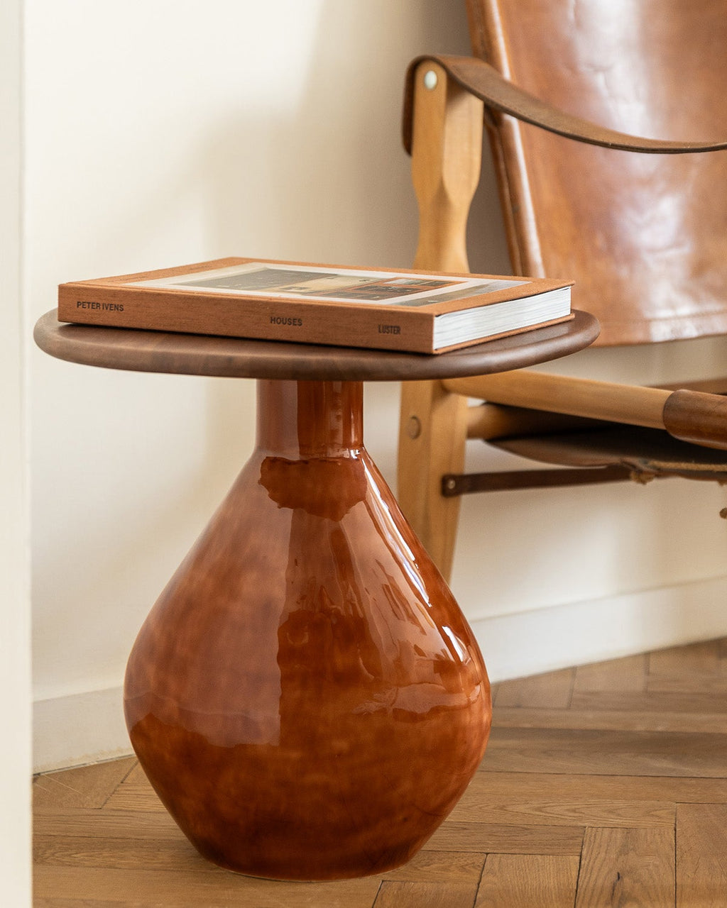 Mio - Tavolino con piano in  legno, color terracotta, 41x36xH40cm