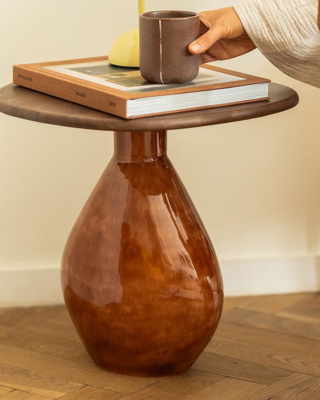 Mio - Tavolino con piano in  legno, color terracotta, 41x36xH40cm