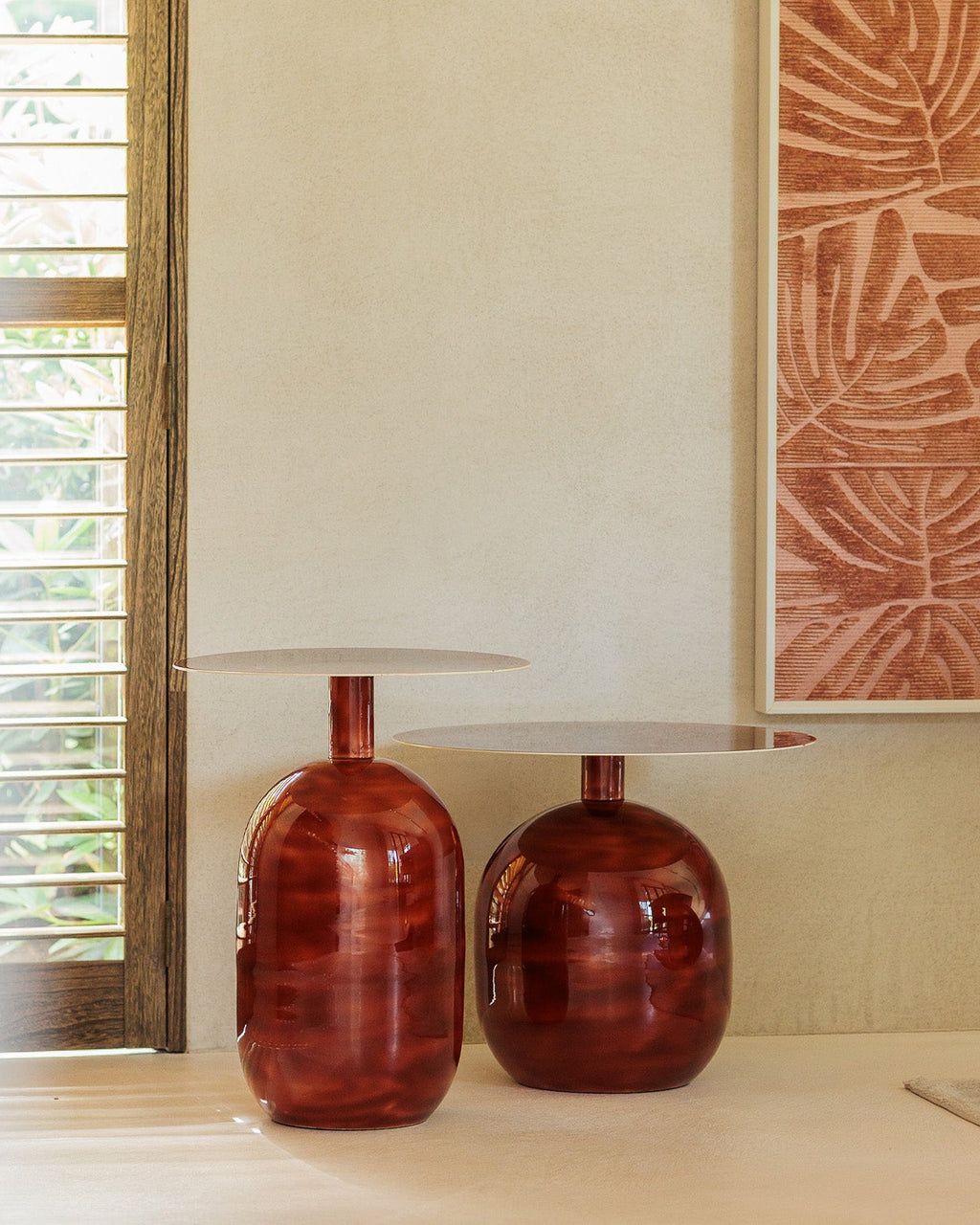 Mio - Side table in metallo rosso terracotta, 40xH52 cm