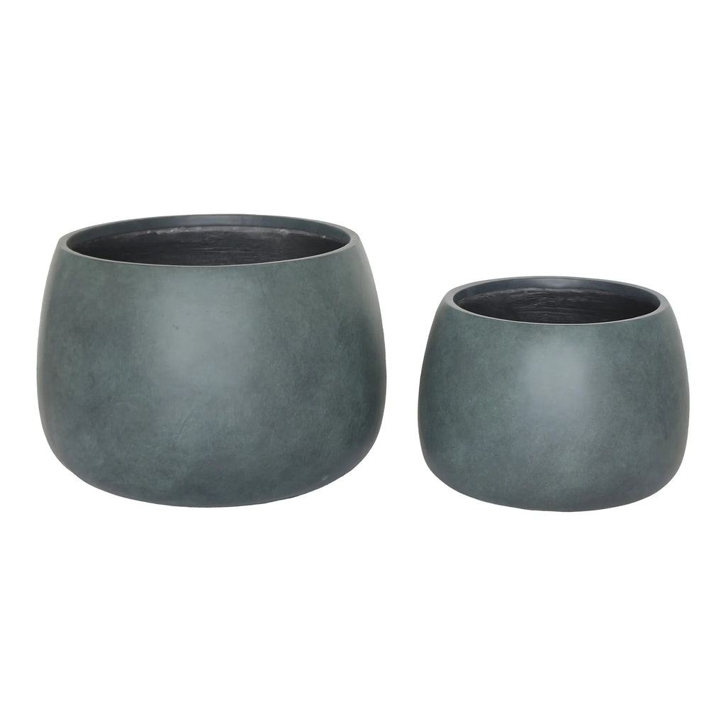 Stanbury - set due vasi da esterno in fiber clay grigio verde.