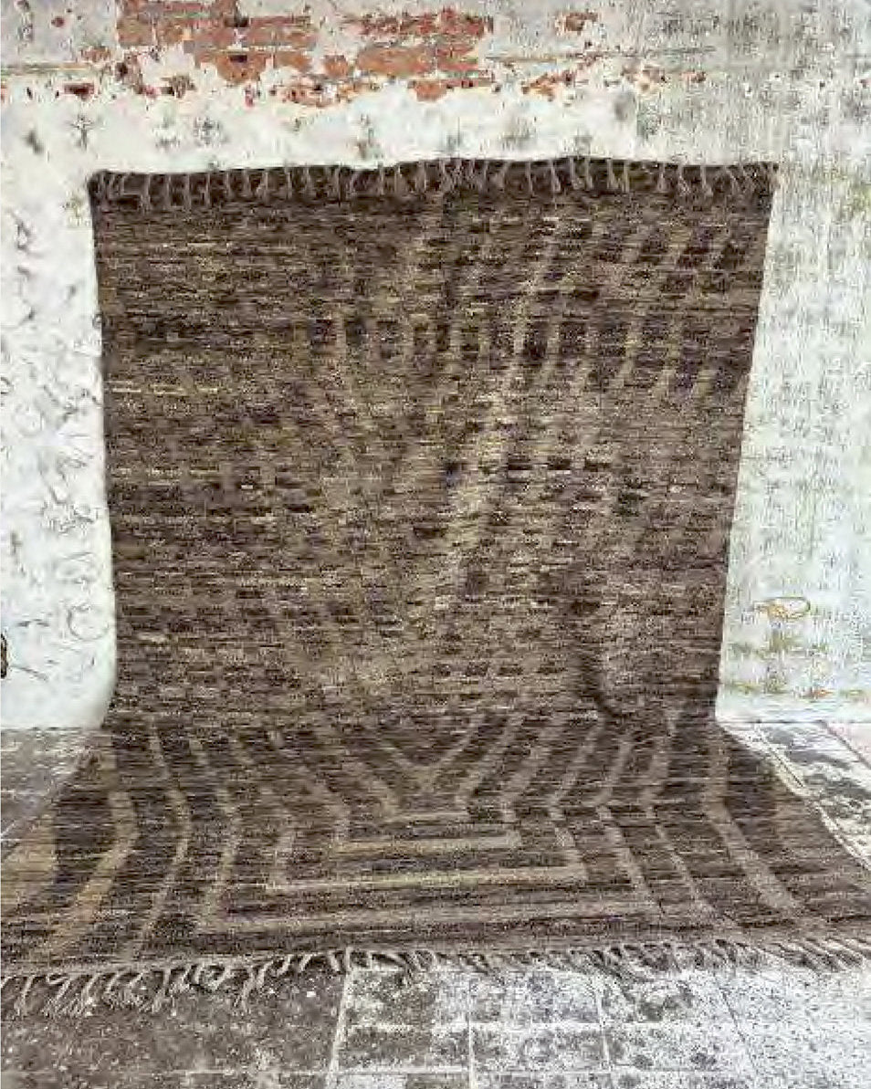 Afghan 0982 - Tappeto in lana tessuto a mano, marrone, 360x251