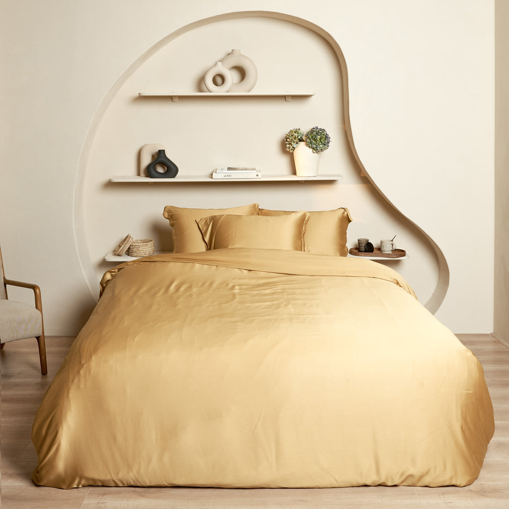 Bamboo - Lenzuolo con angoli arricciati in eco bamboo, giallo senape, 180 x 200