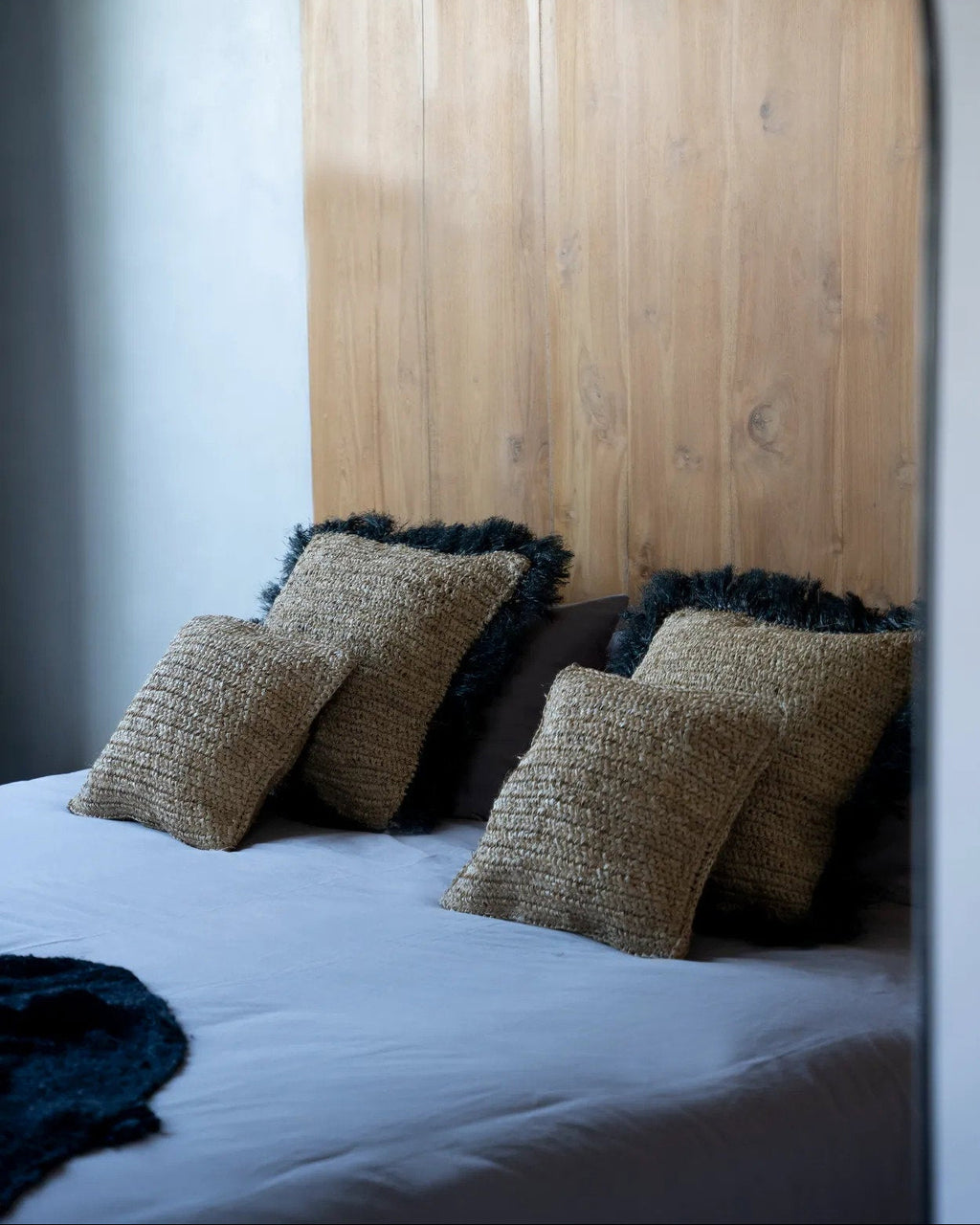 The Raffia - Fodera per cuscino quadrata in rafia - naturale/nero - 60x60