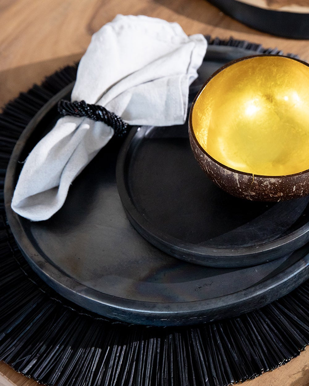 Ring - Anello porta tovagliolo con perline - Nero