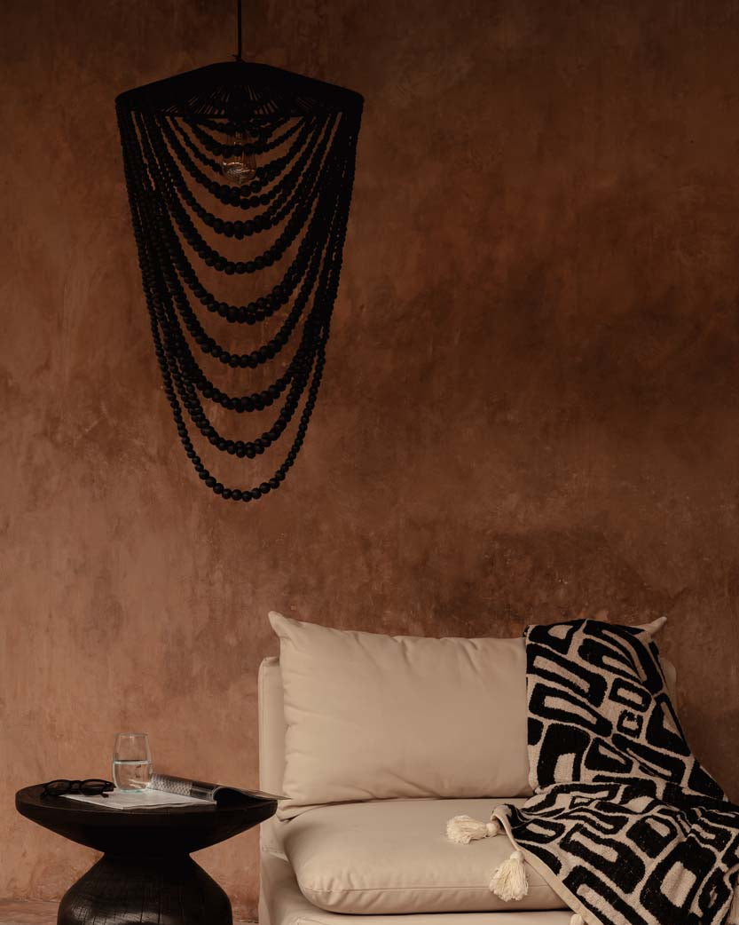 Bead L - Lampadario chandelier con perline di legno - Nero