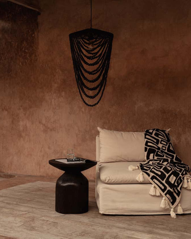 Bead L - Lampadario chandelier con perline di legno - Nero